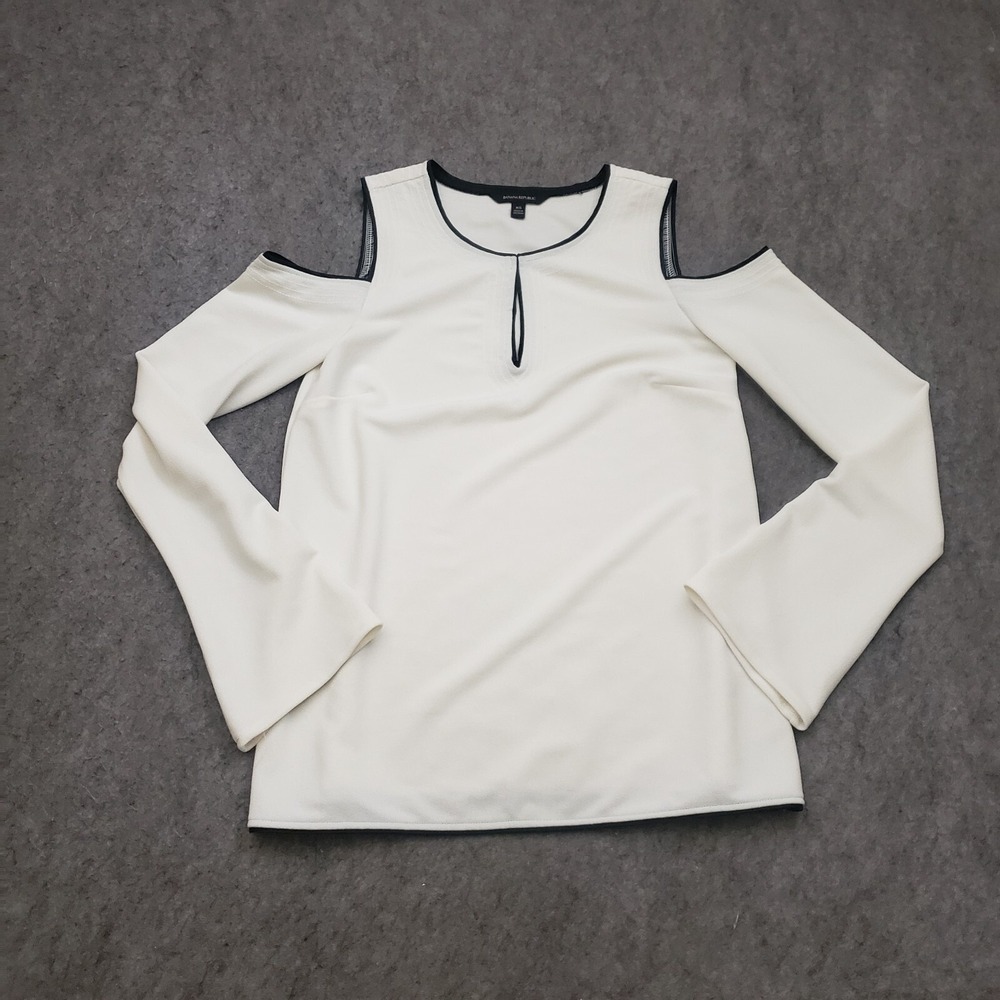 Banana Republic Shirt Womens Extra Small White Black Blouse Cold Shouder Ladies